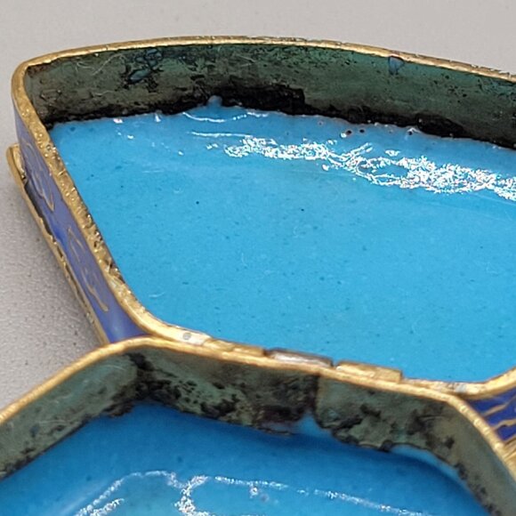 Vintage Cloisonné Enamel Trinket Pill Boxes Hexagon and Fan Shape Floral Set 2 - Picture 8 of 9